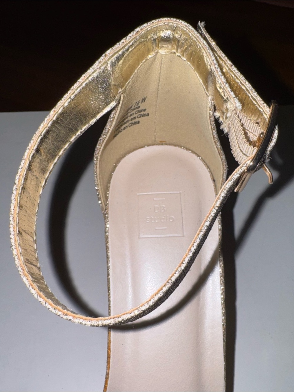 David's Bridal Gold Glitter Ankle-Strap Block Heel Sandals - Picture 10 of 13